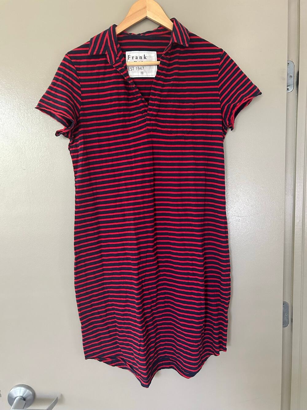 Frank & Eileen Red and Navy Striped Polo Mini Dress